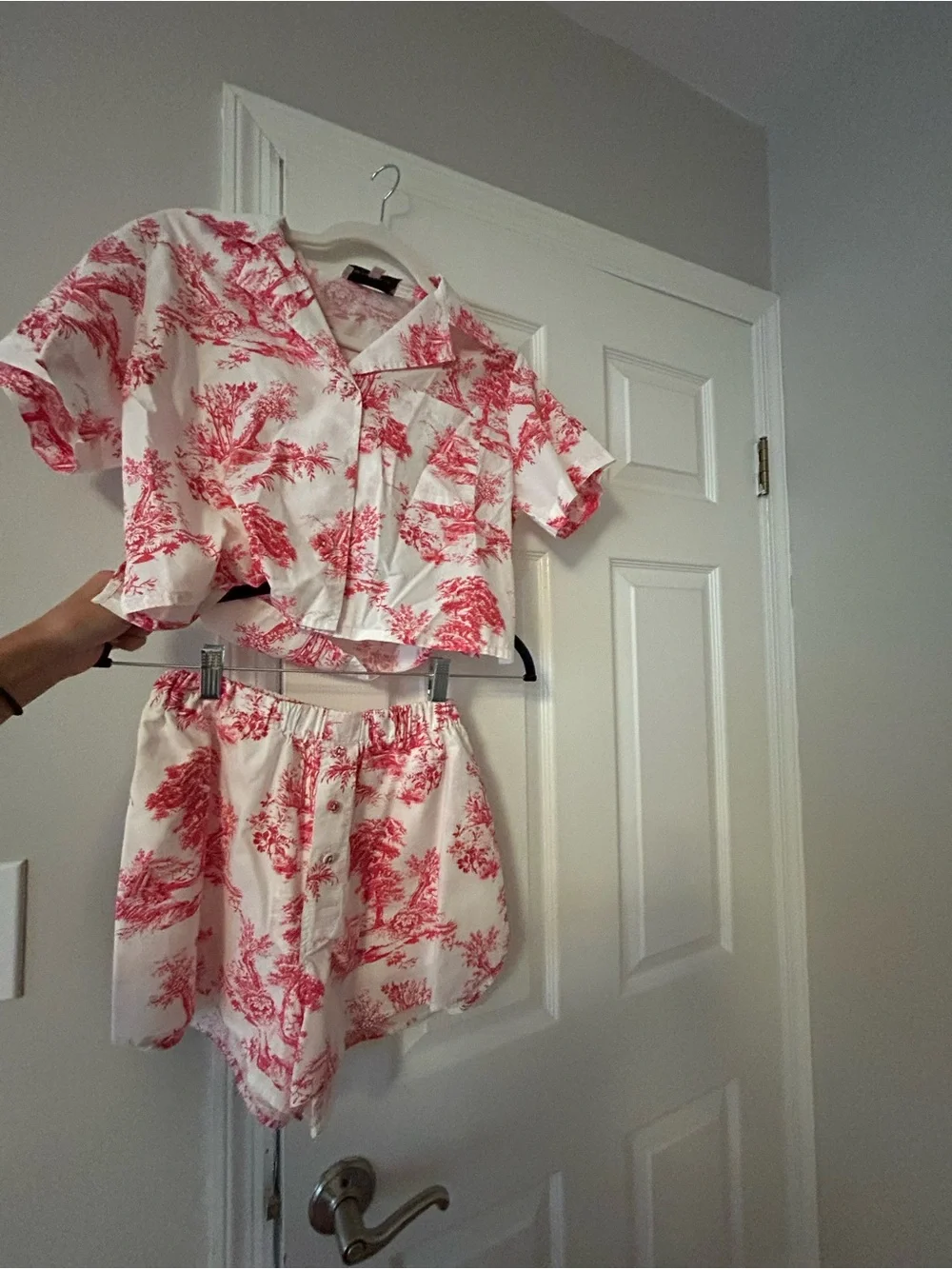 CARA CARA Two-Piece Pink Toile SET. Short and Button down